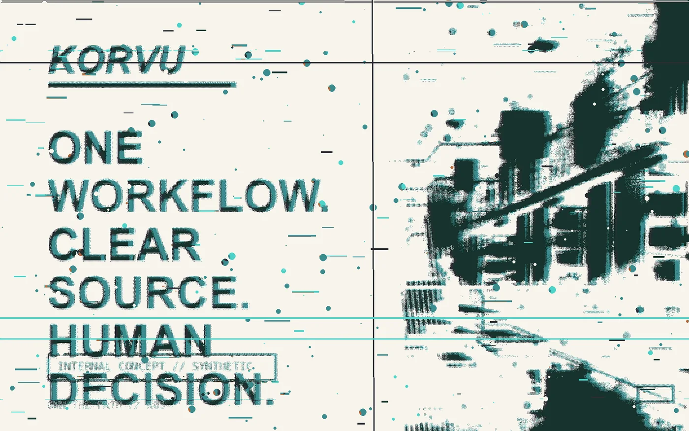 Korvu campaign artwork with obscured operational imagery and human decision theme
